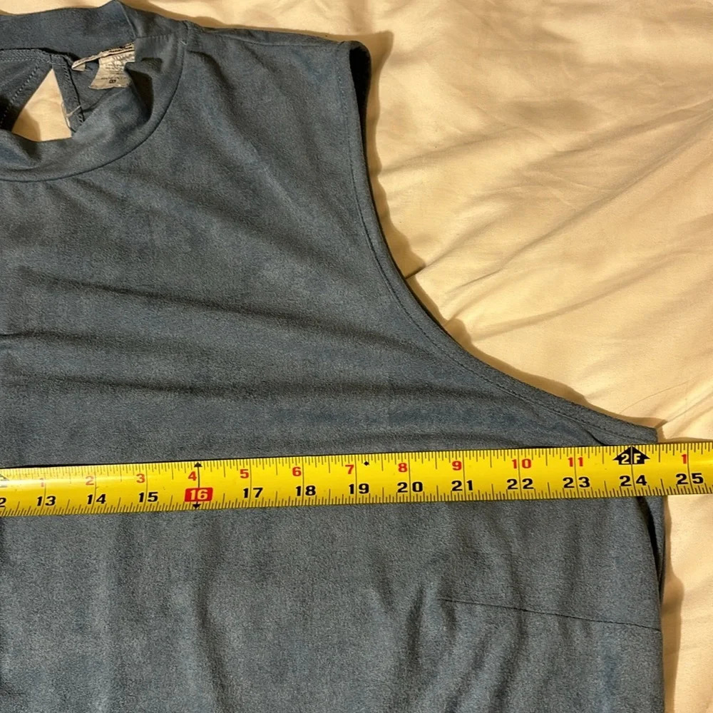 Dusty Blue Mock Neck, Scalloped, Suede, Midi Dress size 3X - Picture 11 of 11